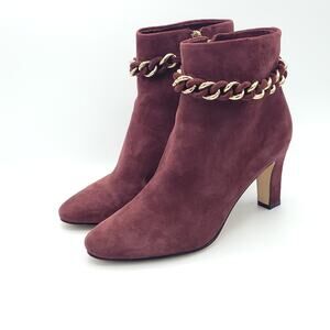 KARL LAGERFELD maroon red Suede boots heel gold chain women's size 6.5